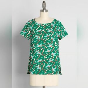 NWT Modcloth Candy Cane Silky Crepe Blouse